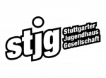 stjg-Logo mit weißer Schrift und schwarzer Schriftumrandung
